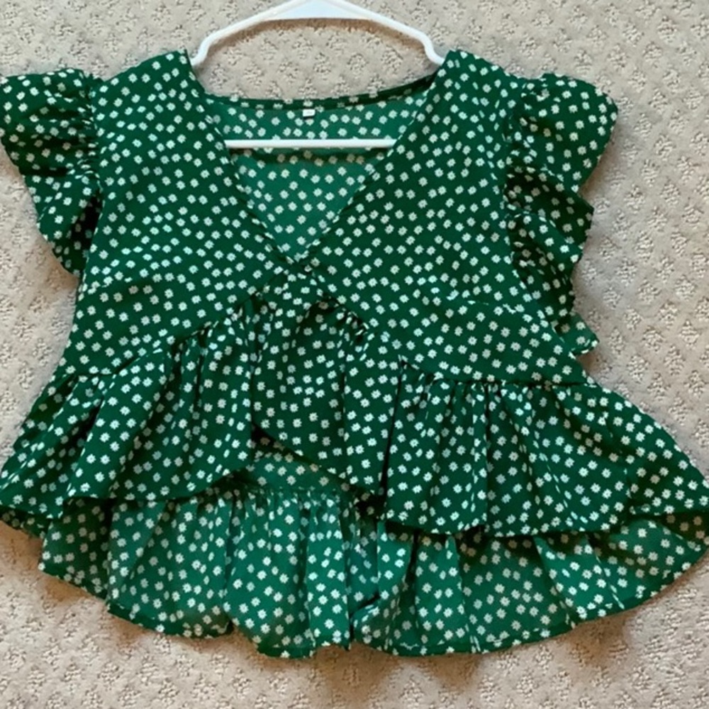 Green Floral Print Crop Top